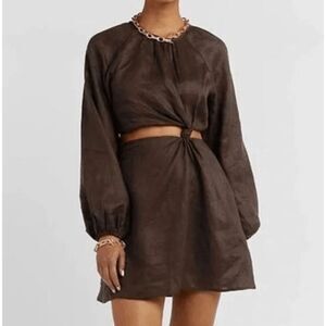 NWT Dissh Zayn Linen Mini Dress in Dark Chocolate Women's 12